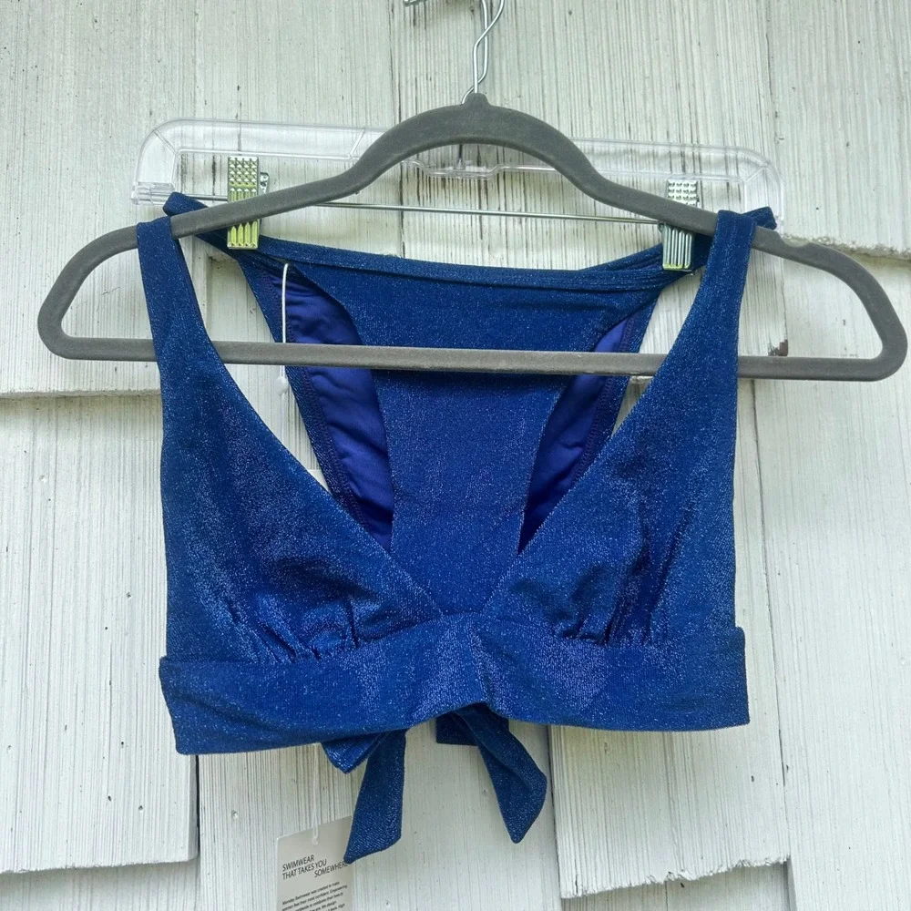Monday Swimwear Portofino Top Kauai Bottom Navy Shimmer Bikini Set NWT Size S